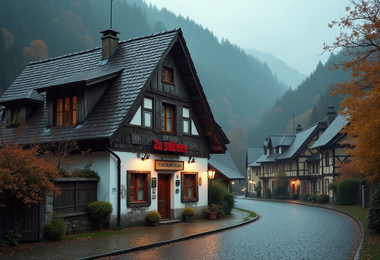  Haus mit Verkaufsschild vor alpiner Kulisse