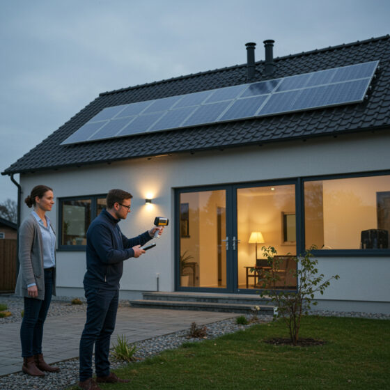 Energieberatung für Gebäude und Immobilien-Energieberater analysiert ein Wohnhaus zur Verbesserung der Energieeffizienz-Symbolbild für professionelle Energieberatung und nachhaltige Gebäudeeffizienz